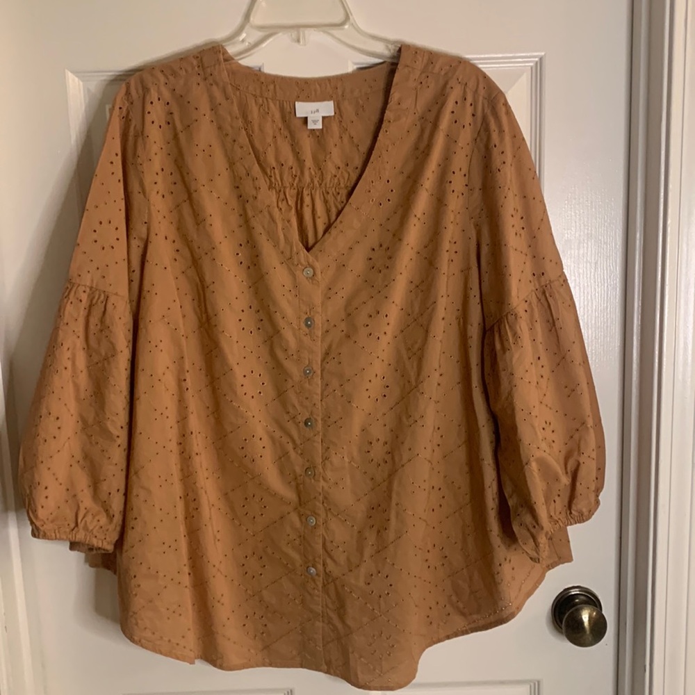 J Jill size 2X 100% Cotton Eyelet Button Front Top